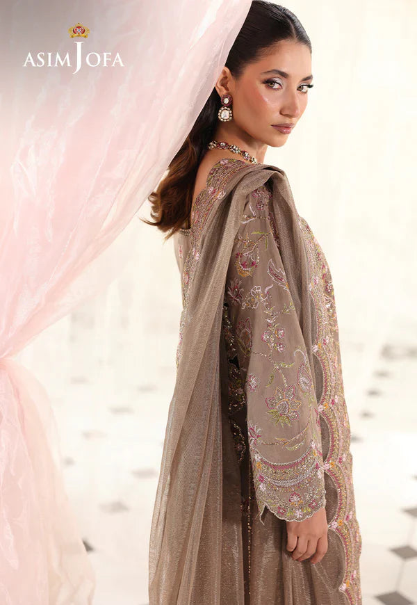 AJUEV-10 EMBROIDERED SPUN RAW SILK UNSTITCHED 3 PCS