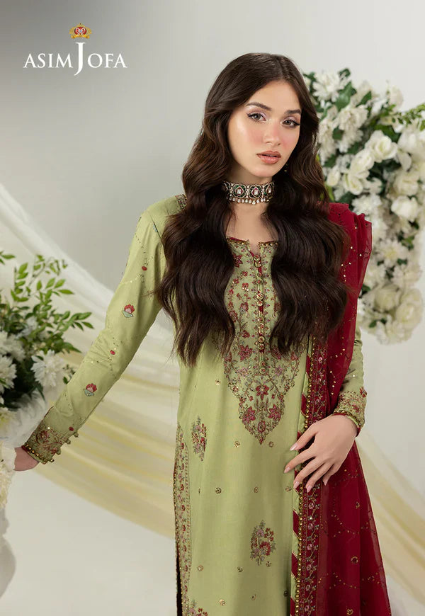 AJIZL-04 EMBROIDERED RAW SILK UNSTITCHED 3 PCS