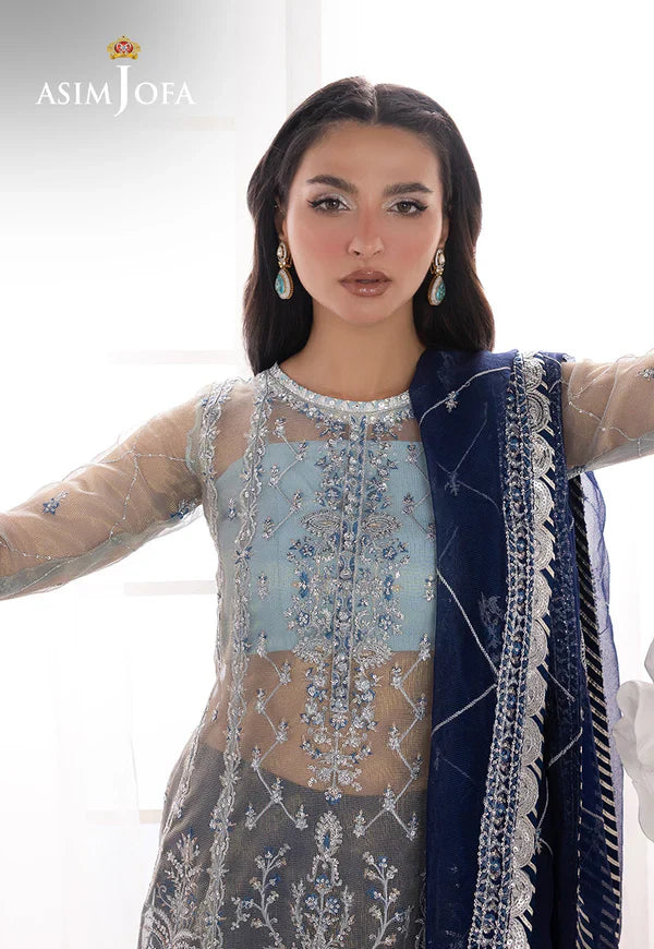 AJIZL-05 EMBROIDERED ZARI CHECK NET UNSTITCHED 3 PCS