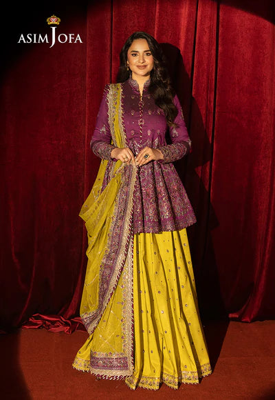 AJLFF-17 Embroidered Two Tone Cotton Silk 3 Pcs