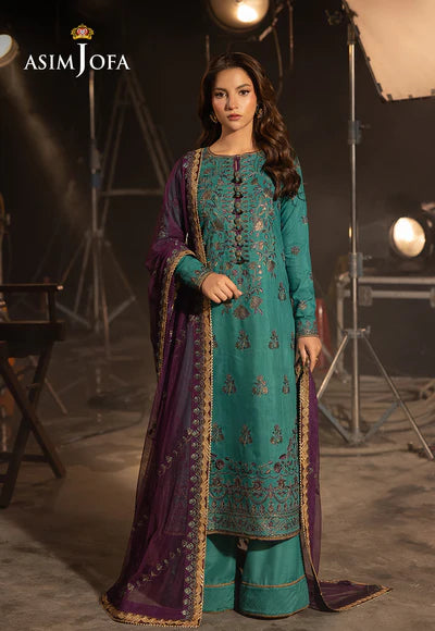 AJFO-08 EMBROIDERED SILK UNSTITCHED 3 PCS