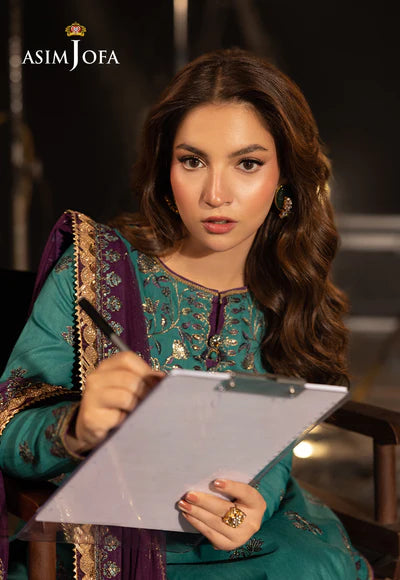 AJFO-08 EMBROIDERED SILK UNSTITCHED 3 PCS